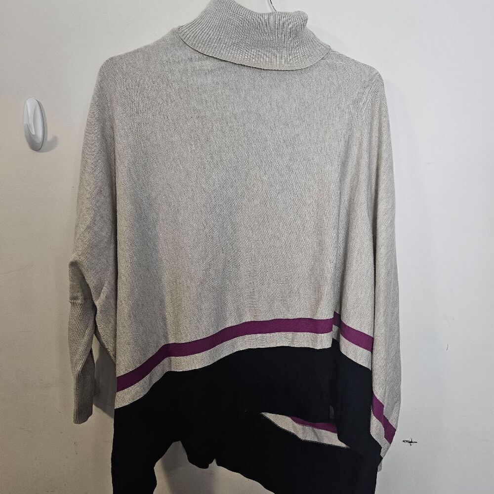 Talbots Turtleneck Ribbed Button Dolman Sleeve Pullover Poncho Sweater Women's